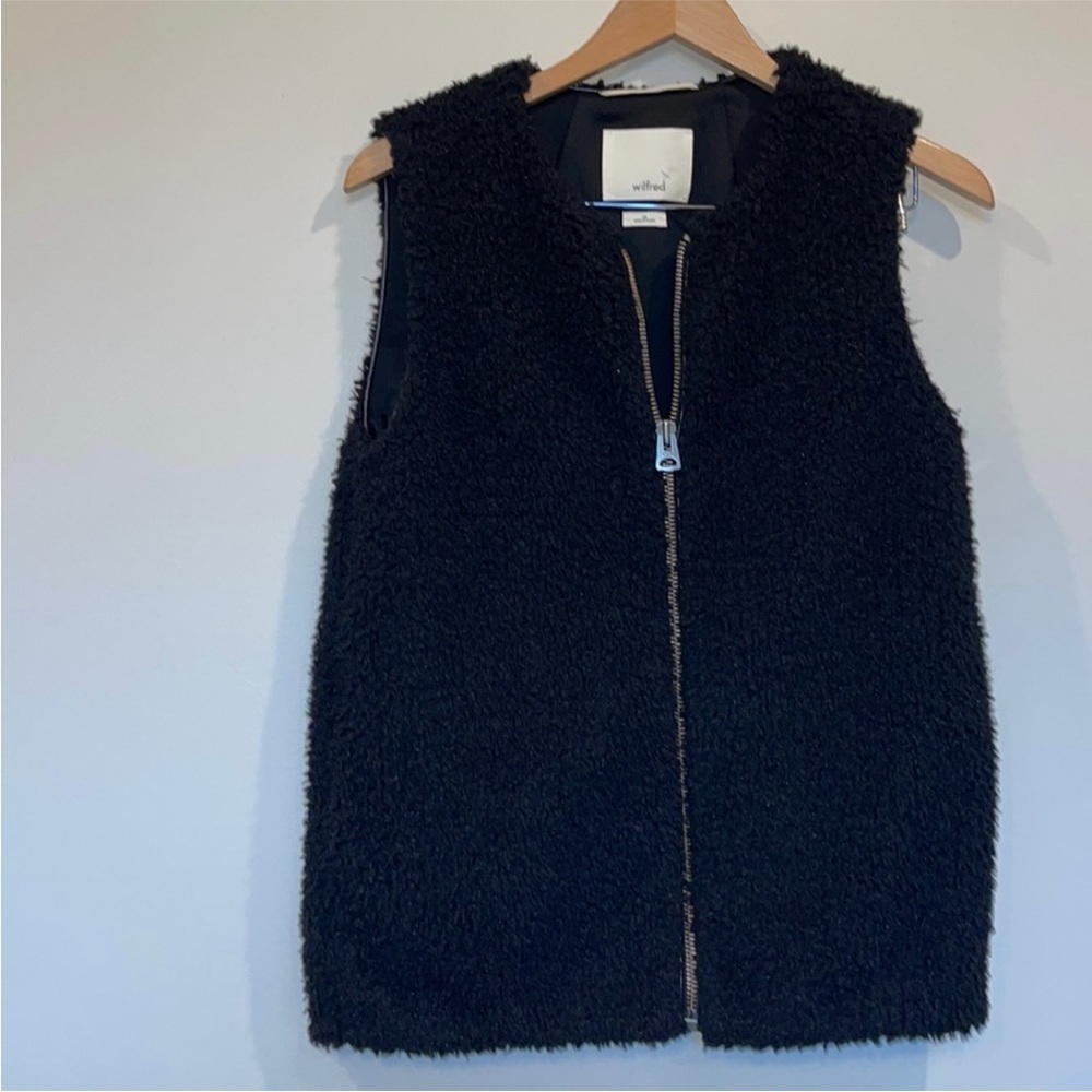 Aritzia Wilfred Chatou  black sherpa  long line zip up  vest xs - Picture 3 of 7